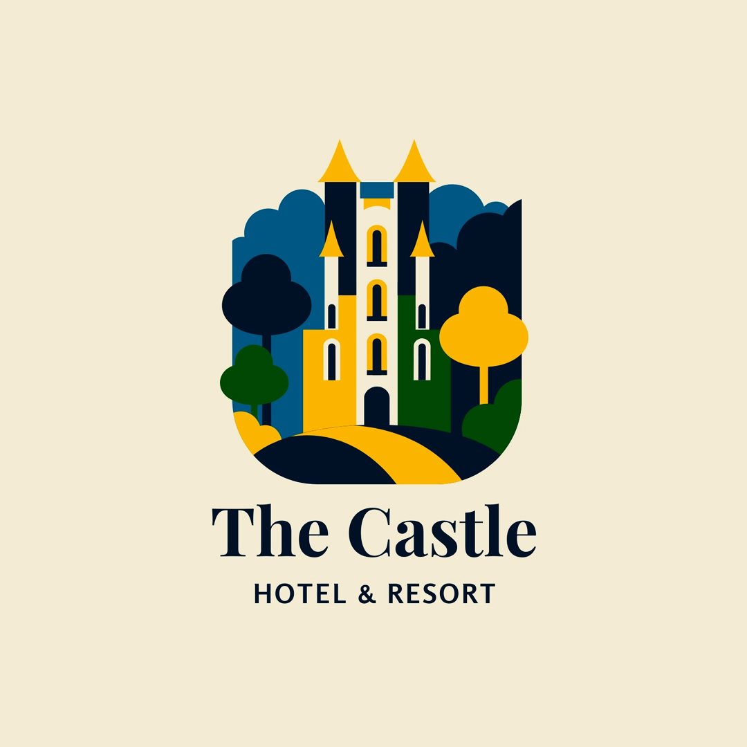 Blue-Yellow-Green-Castle-Hotel-Logo